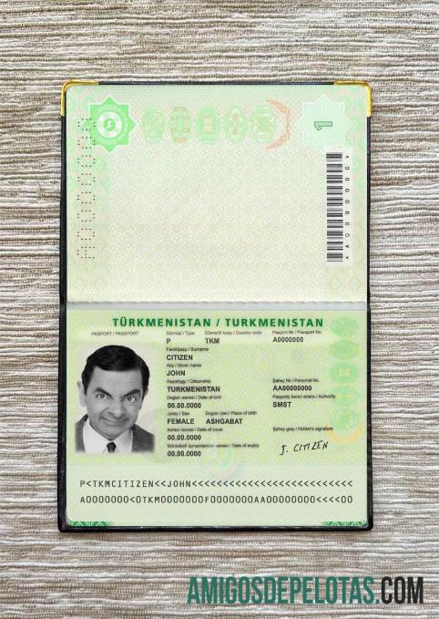 Passaporte do Turcomenistão (presente em 2018) Visual fotográfico exemplo real